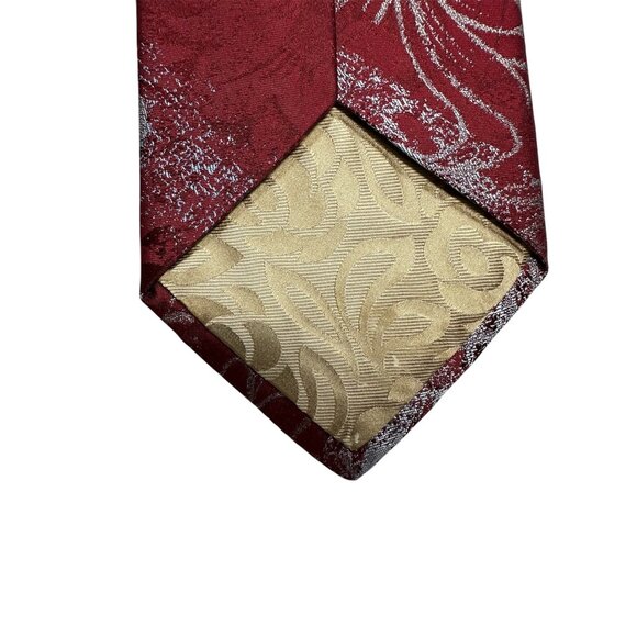 Murano Hand Tailored Mens Red & Silver Floral Patterned Silk Tie - Picture 4 of 7